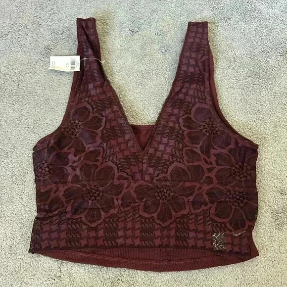Aerie Lace Floral Tank Top Bralette in Wine Size Small - Picture 1 of 8